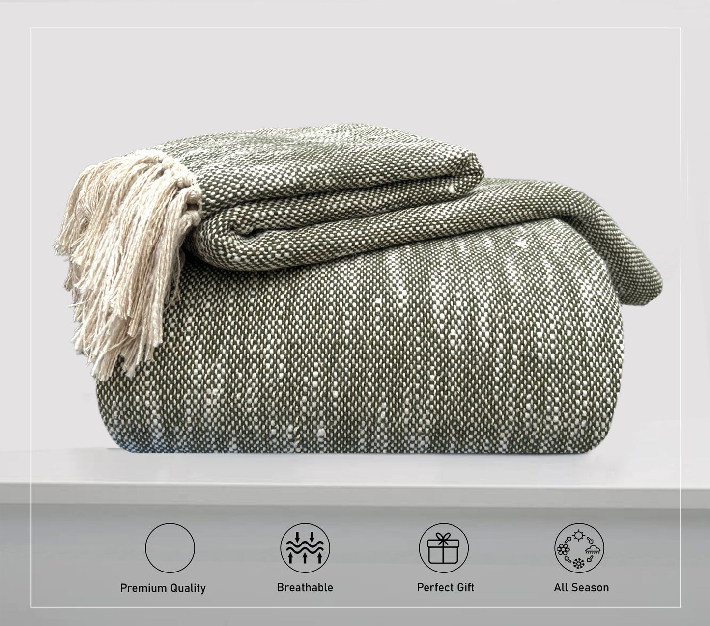 Pure Cotton Dark Green Sofa Throw