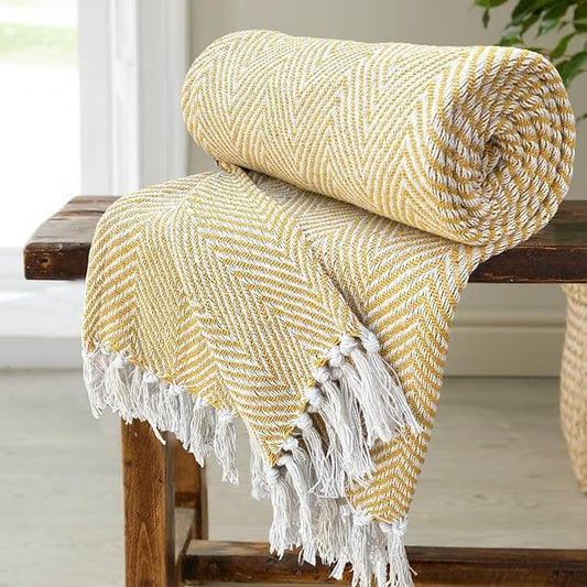 Pure Cotton Yellow Sofa Throw