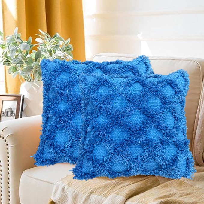 Blue Fringe Cushion Cover 18"x18"