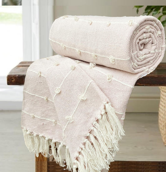 Pure Cotton Summer Pink Sofa Throw