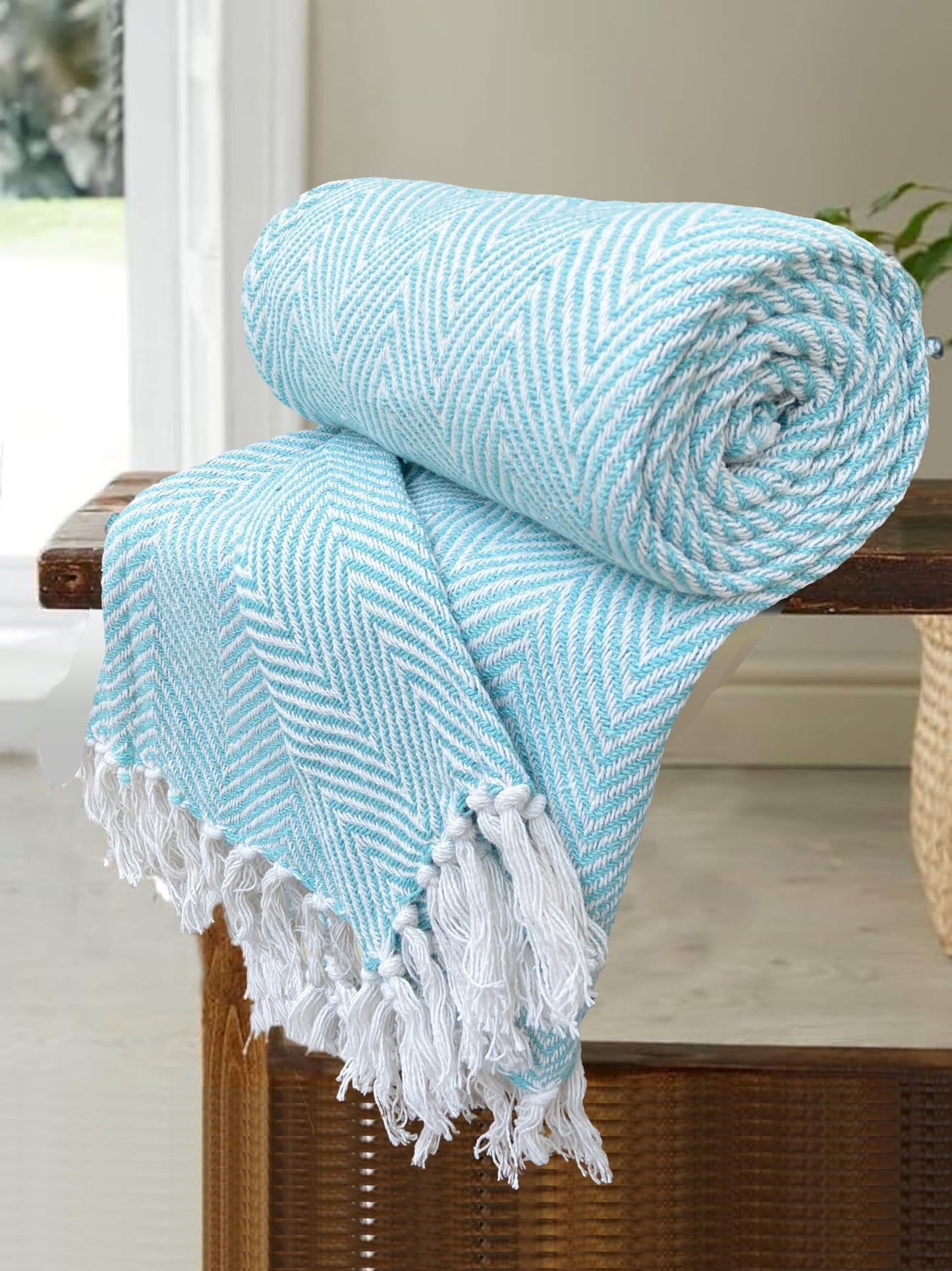 Pure Cotton Sky Blue Sofa Throw