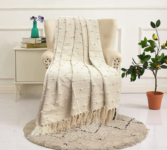 Pure Cotton  Beige Sofa Throw