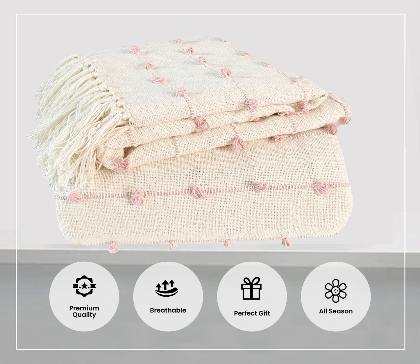 Pure Cotton Beige & Pink Sofa Throw