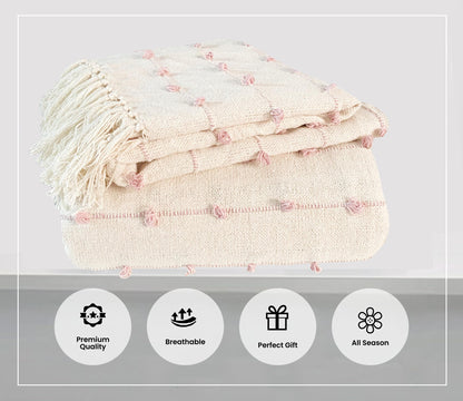 Pure Cotton Beige & Pink Sofa Throw