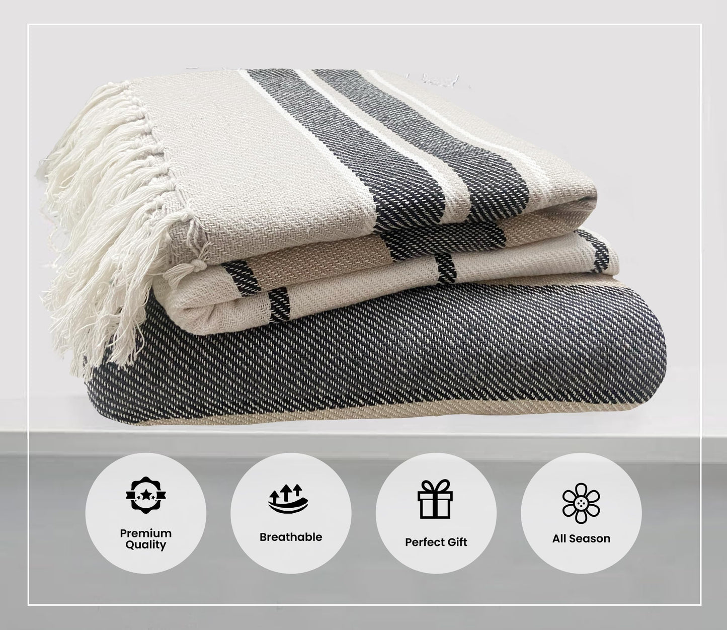 Pure Cotton Cream & Black Sofa Throw