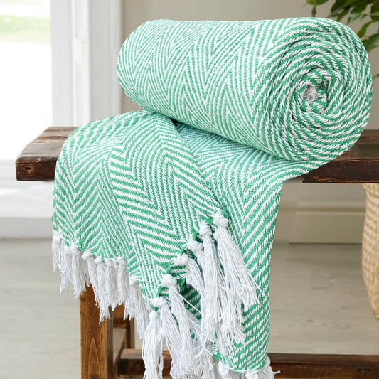 Pure Cotton Green Sofa Throw