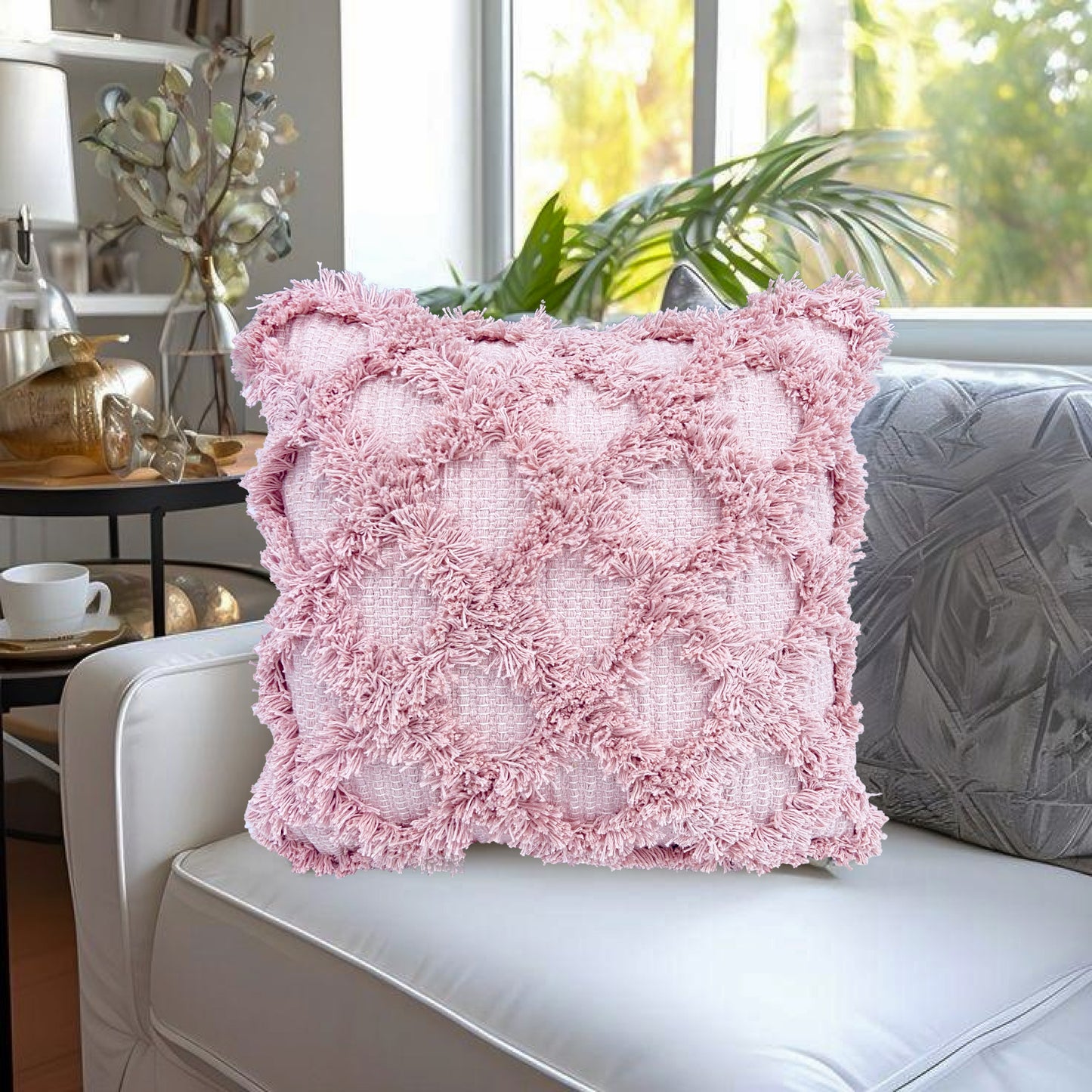 Pink Fringe Cushion Cover 18"x18"