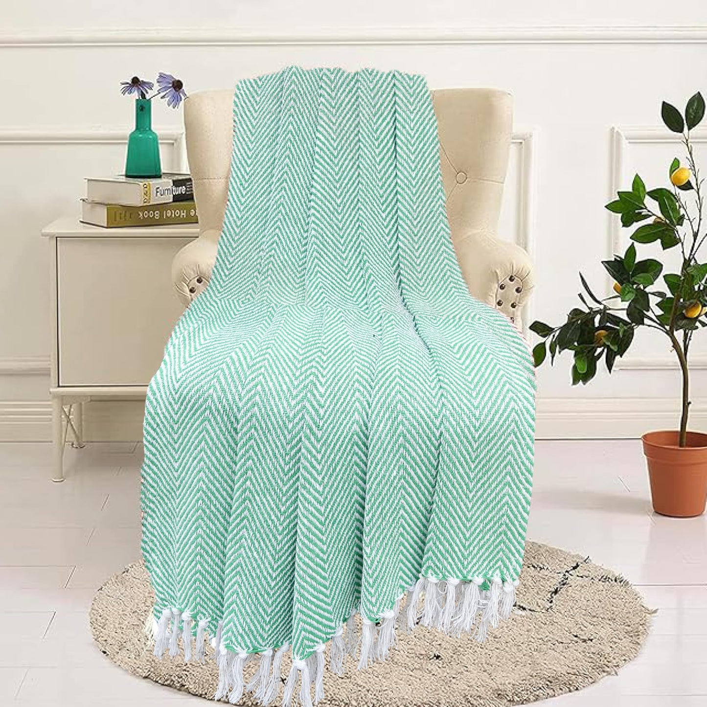 Pure Cotton Green Sofa Throw