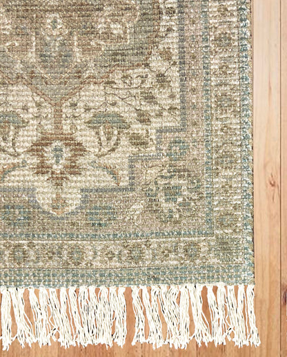 Aegean Green Braided Cotton & Jute Printed Carpet