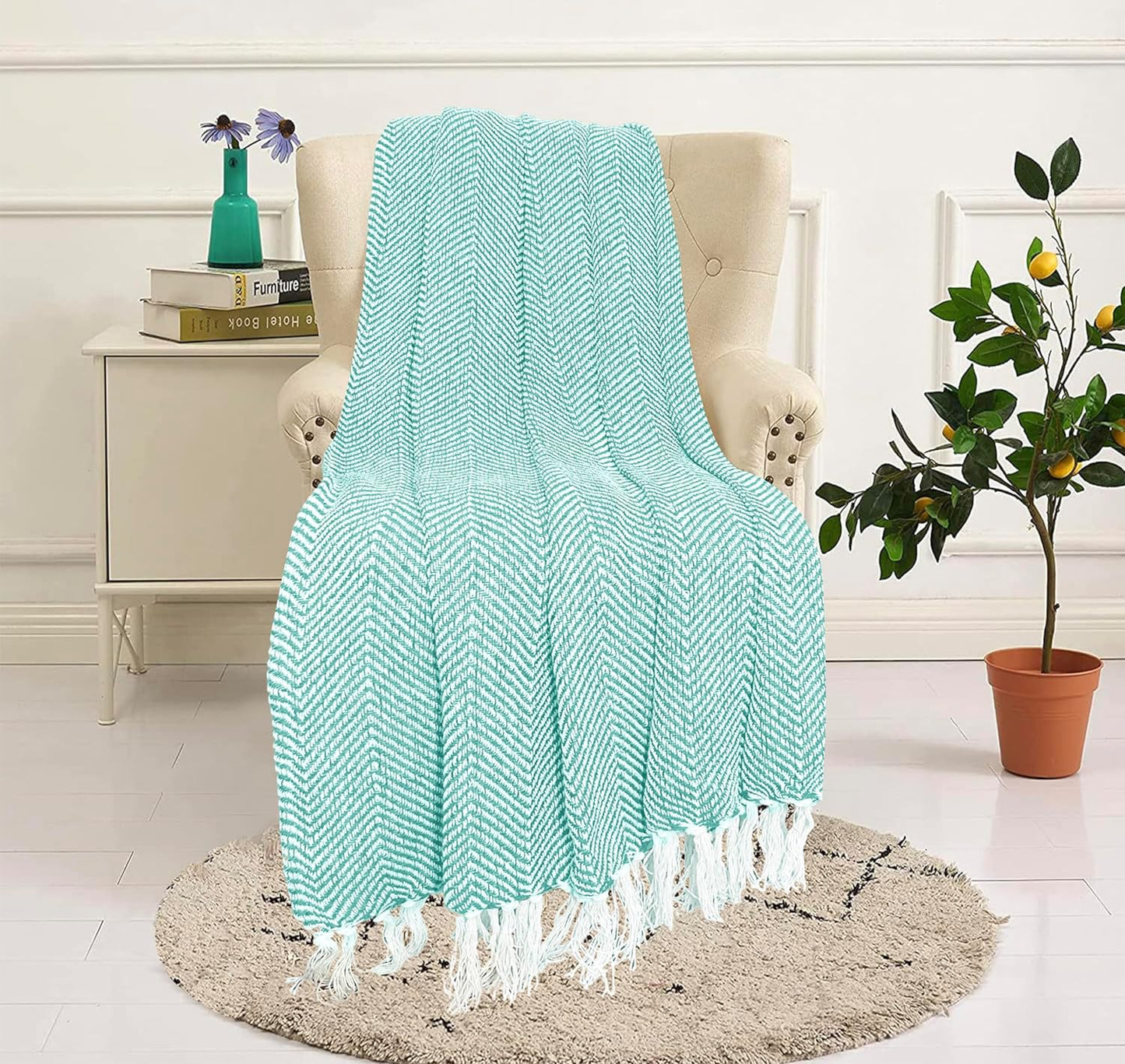 Pure Cotton Sky Blue Sofa Throw