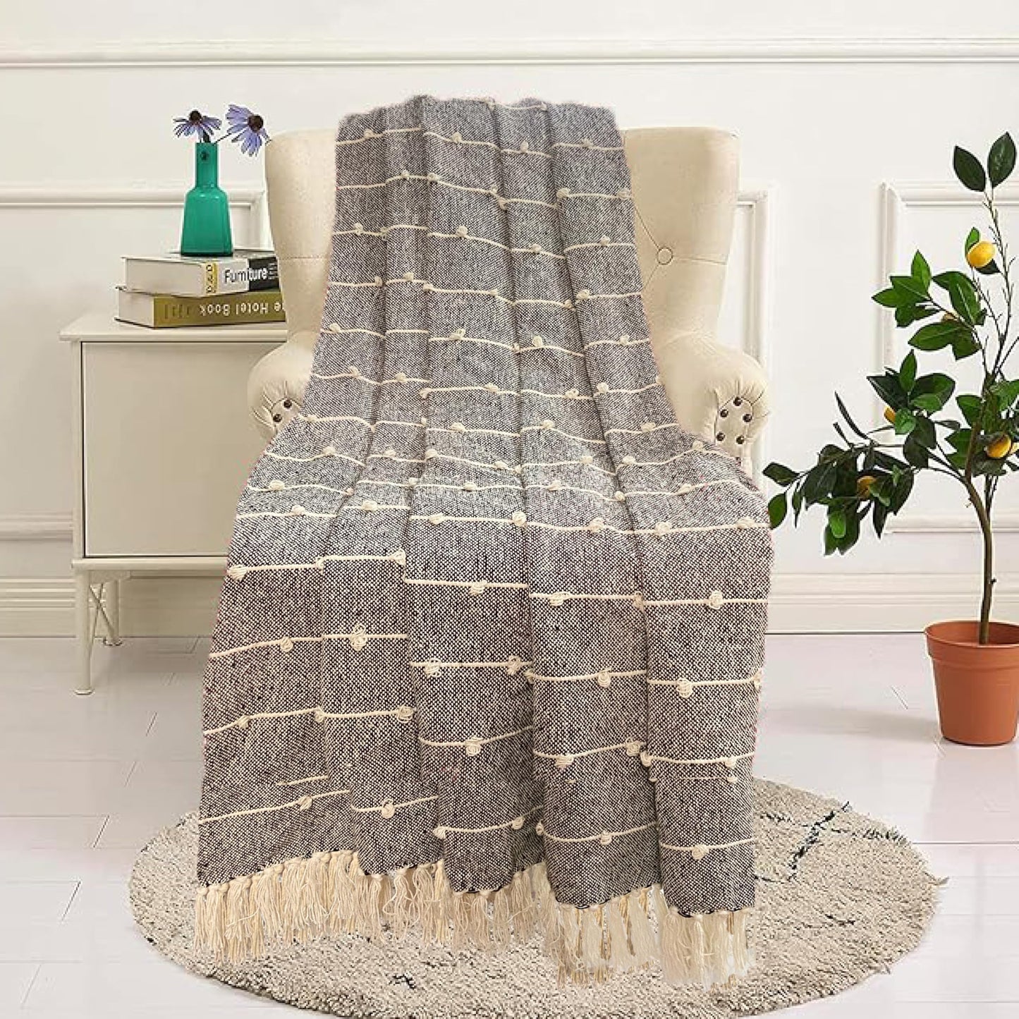 Pure Cotton Black & Beige Sofa Throw