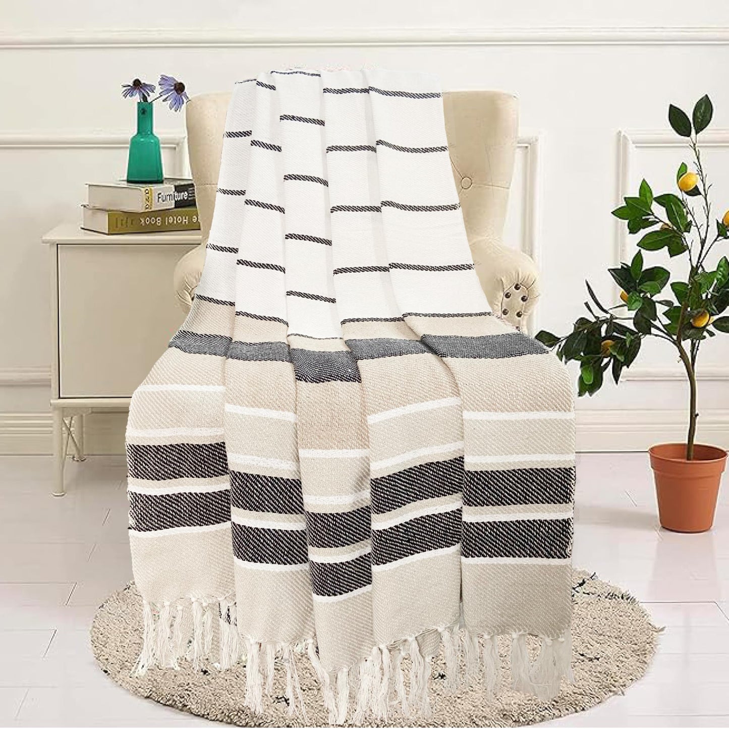 Pure Cotton Cream & Black Sofa Throw