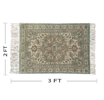 Aegean Green Braided Cotton & Jute Printed Carpet