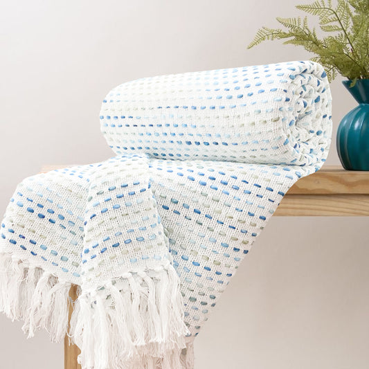 Pure Cotton Blue Multi Sofa Throw